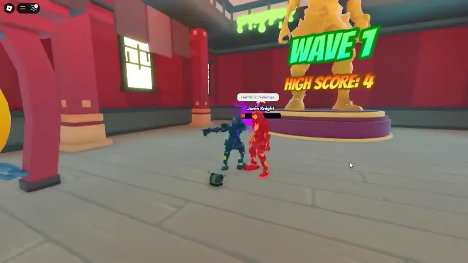 Two players fight in the dojo under the banner “Wave 1, High score: 4”.