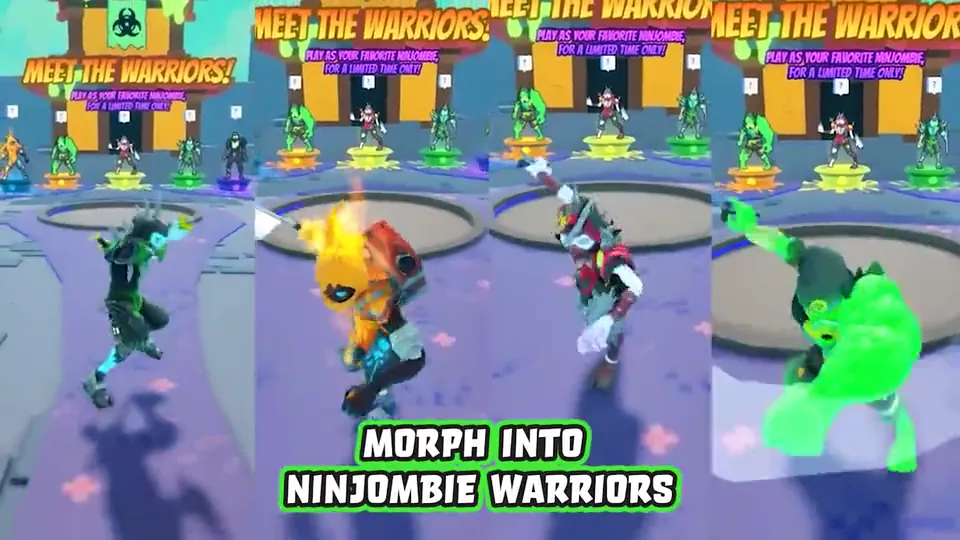 Four players as Ninjombie warriors under the line “Morph into Ninjombie Warriors”.