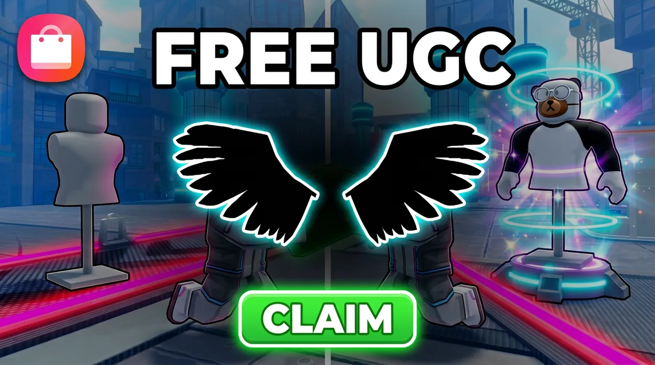Approved thumbnail: black wings and the words Free UGC beside a mannequin, with a Claim button