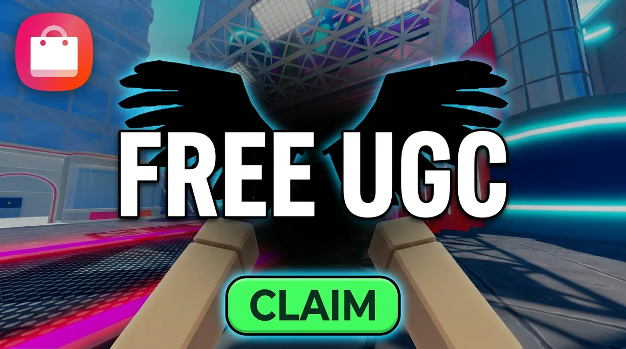 Catch the Drop thumbnail: black wings behind the words Free UGC and a Claim button, seen between a player’s hands.