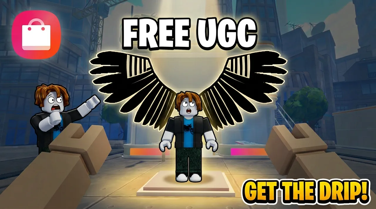 Approved thumbnail: an avatar under black wings and the words Free UGC, with the line Get the drip!
