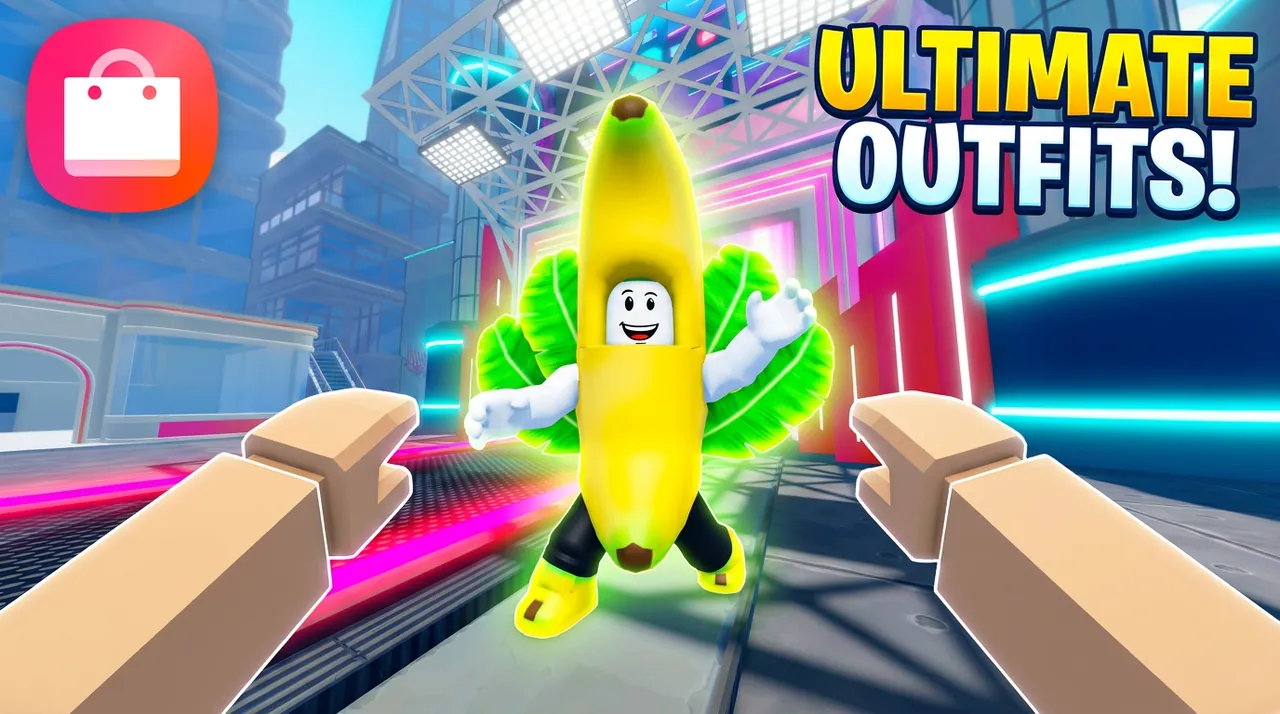 Catch the Drop thumbnail: a player reaches for an avatar in a banana suit with green leaf wings, under the words Ultimate outfits!
