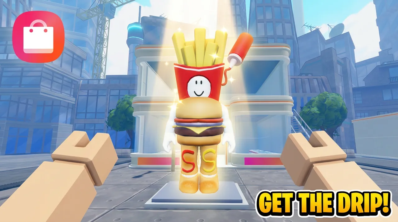 Approved thumbnail: a fries-and-burger outfit glows on a stand, with the line Get the drip!