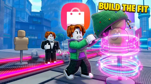 Thumbnail concept, not picked: an avatar in green pulls a green beanie onto a mannequin, under the words Build the fit