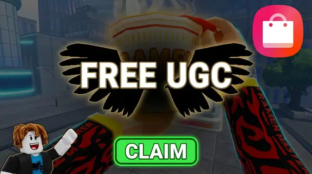 Thumbnail concept, not picked: black wings behind the words Free UGC, a tattooed arm and a Claim button