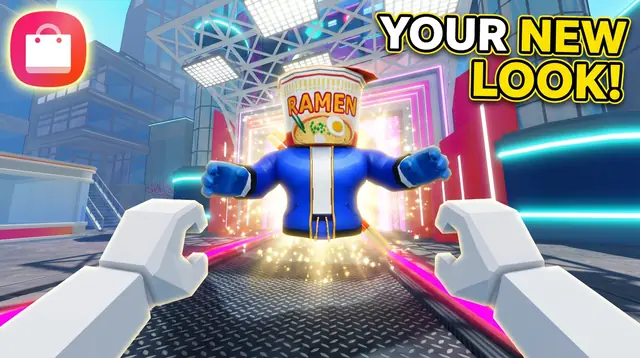 Thumbnail concept, not picked: an avatar with a ramen-cup head bursts with light, under the words Your new look!