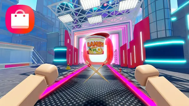 Thumbnail concept, not picked: a player’s hands reach for a glowing ramen cup on the runway