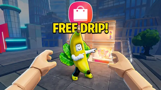 Thumbnail concept, not picked: an avatar in a banana suit points at a glowing card, under the words Free drip!