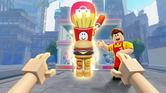 Thumbnail concept, not picked: an avatar in a fries-and-burger outfit beside an avatar in a red apron