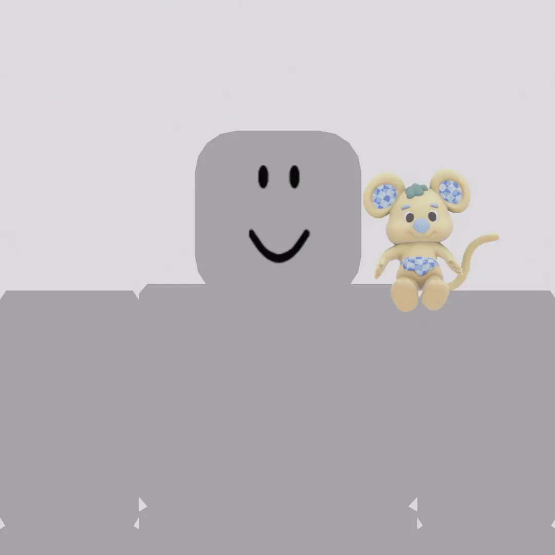 Turntable of a Roblox avatar with a mouse sitting on its shoulder